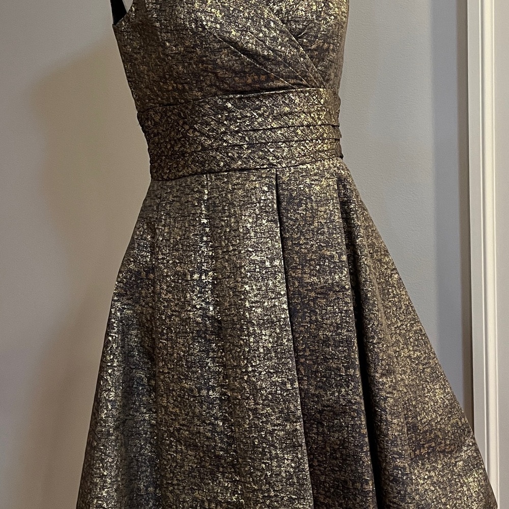 Size 6 Theia blue gold holiday sparkle dress